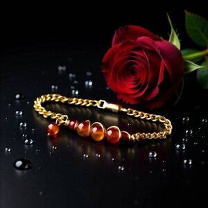 Classy Elegant Casual - Wire Wrapped Beaded Bar Bracelet - Golden Alu Link Chain